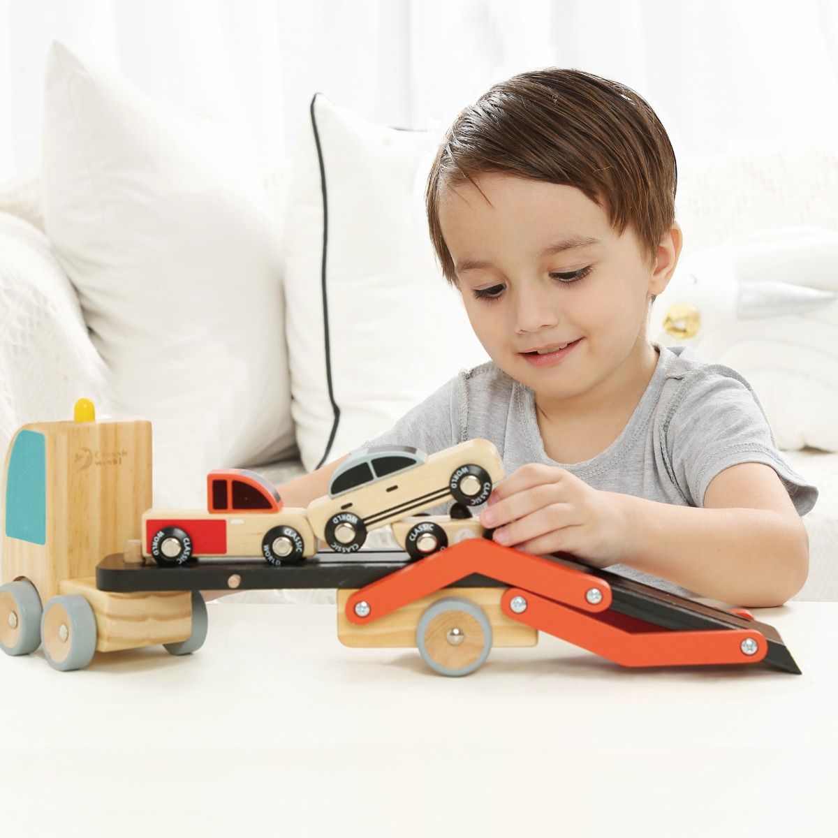 Classic World Car Transporter - Black/Orange for toddlers. MOD & TOD