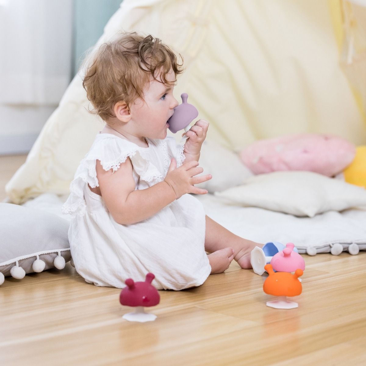 Mombella Mushroom Teether - Lavender | Baby Teething Toy | Silicone Teether | modandtod.com