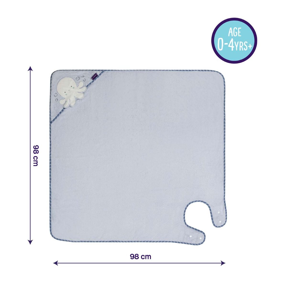 Clevamama Bamboo Extra Large Apron Baby Bath Towel - Blue for baby bath time. MOD & TOD