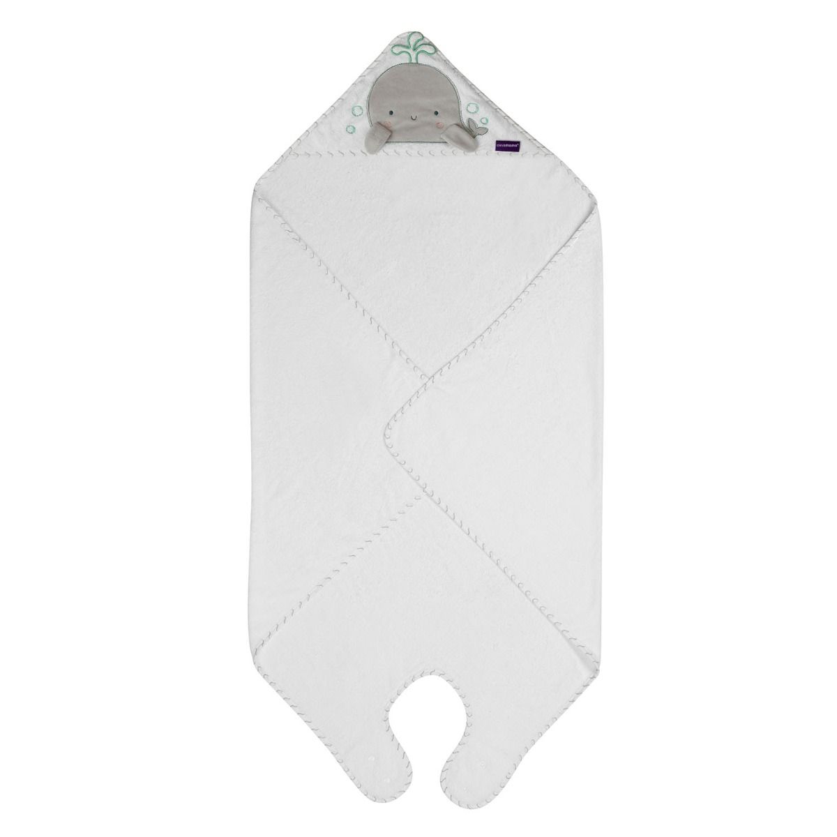 Clevamama Bamboo Extra Large Apron Baby Bath Towel - White & Grey for baby bath time. MOD & TOD