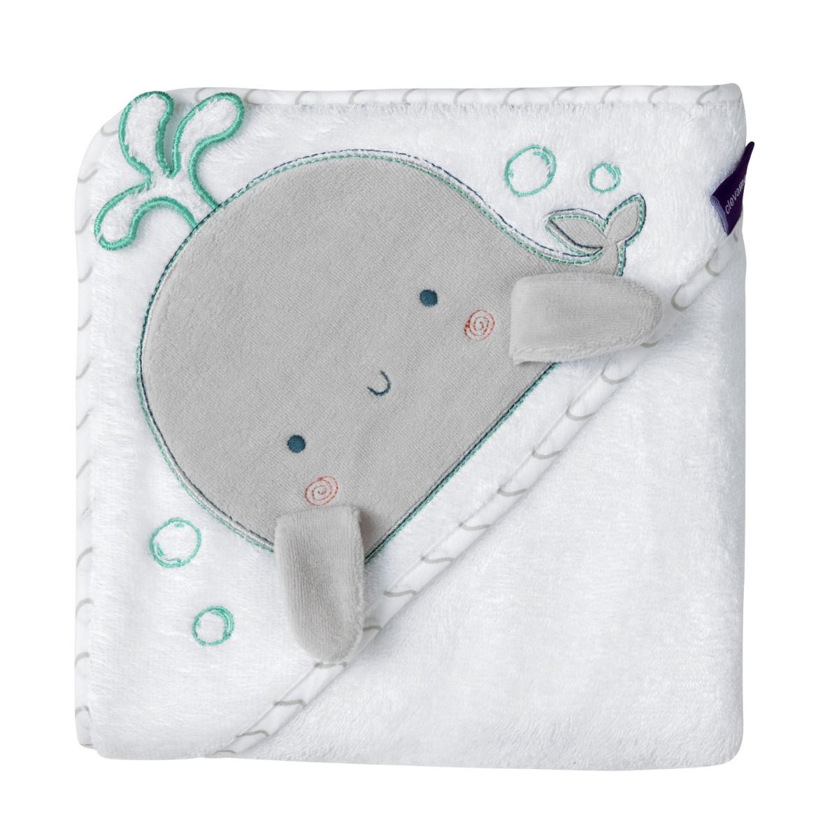 Clevamama Bamboo Extra Large Apron Baby Bath Towel - White & Grey for baby bath time. MOD & TOD