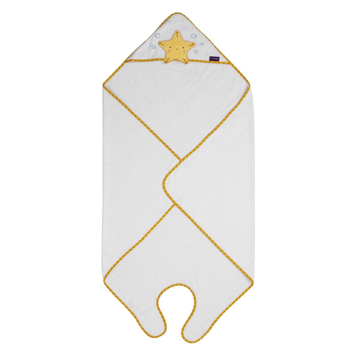 Clevamama Bamboo Extra Large Apron Baby Bath Towel - White & Honey for baby bath time. MOD & TOD