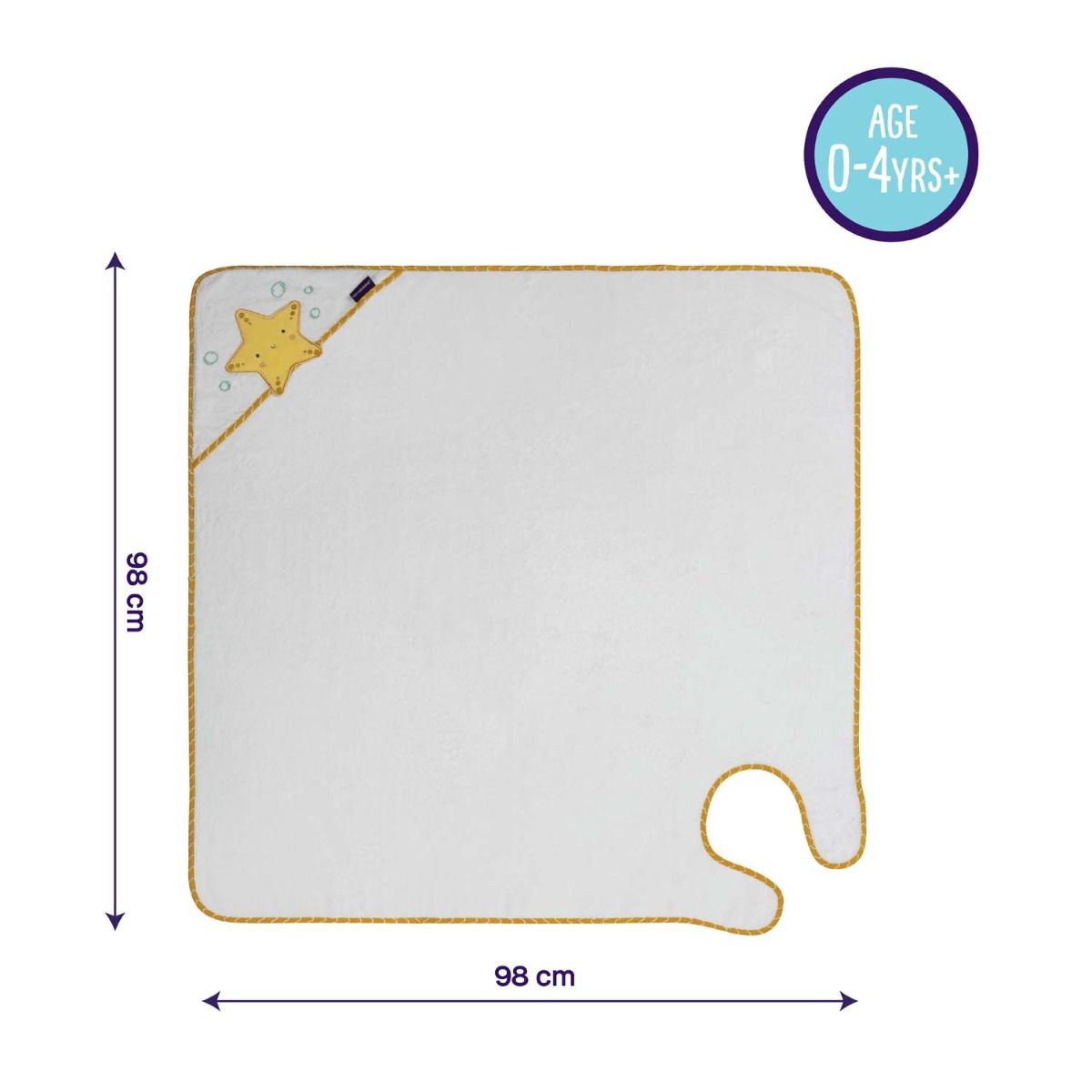 Clevamama Bamboo Extra Large Apron Baby Bath Towel - White & Honey for baby bath time. MOD & TOD