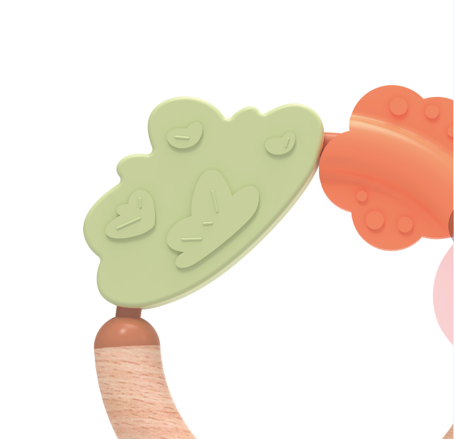 Teething toy with green leaf-shaped chewable and wooden handle. Classic World Grass Teether for teething baby. MOD & TOD