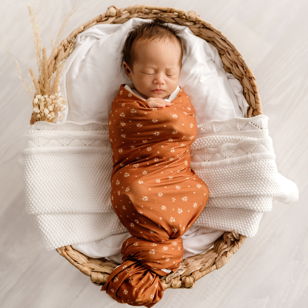 MOD AND TOD Baby Stretchy Swaddle | Honey Blossom | Organic Cotton | modandtod.com