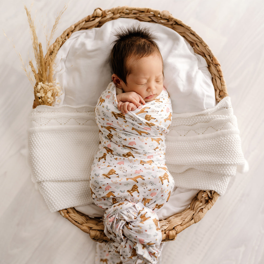 MOD AND TOD Baby Stretchy Swaddle | Farmyard Bunch | Organic Cotton | modandtod.com