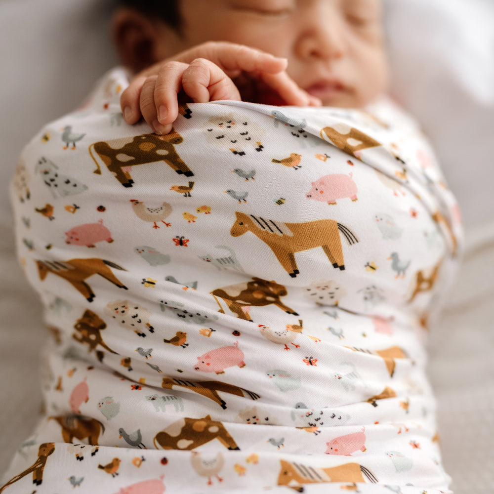 MOD AND TOD Baby Stretchy Swaddle | Farmyard Bunch | Organic Cotton | modandtod.com