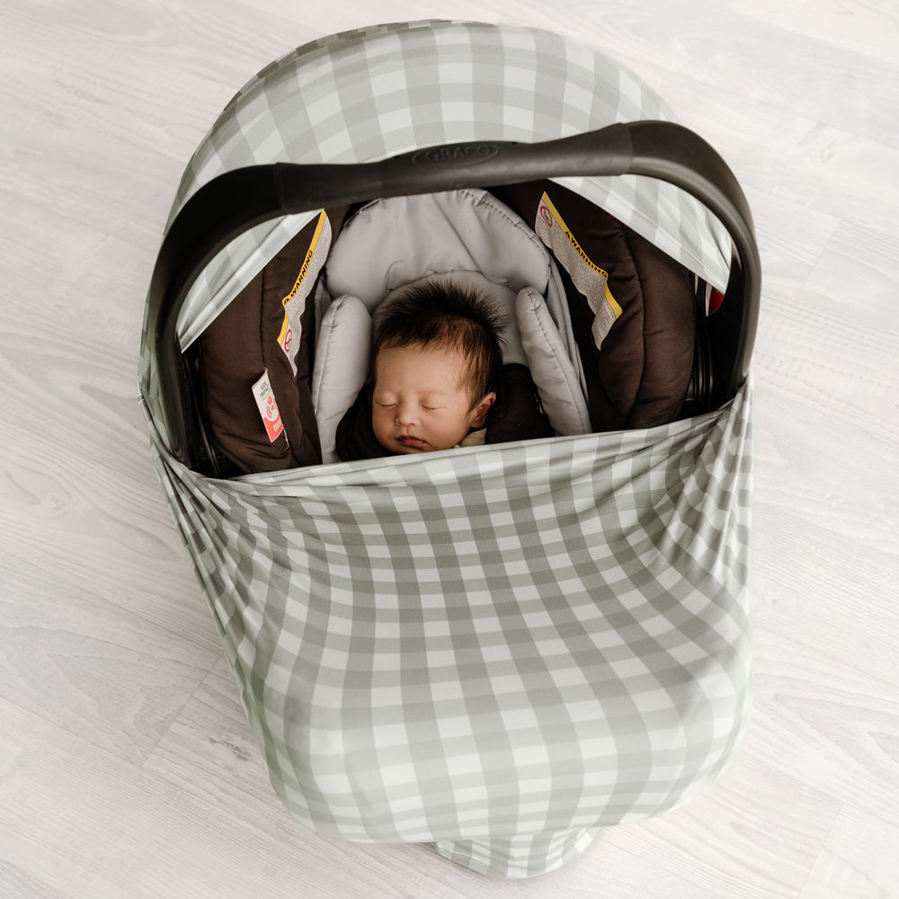 5 in 1 Multi Use Cover - Sage Gingham - Capsule Cover, Highchair Cover, Shopping Trolley Cover, Breastfeeding Cover, Nursing Scarf - modandtod.com