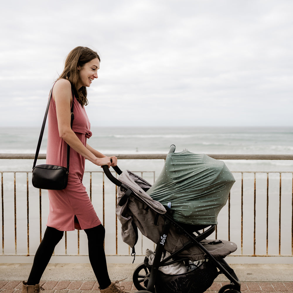 5 in 1 Multi Use Cover - Earthy Sage - Capsule Cover, Highchair Cover, Shopping Trolley Cover, Breastfeeding Cover, Nursing Scarf - modandtod.com