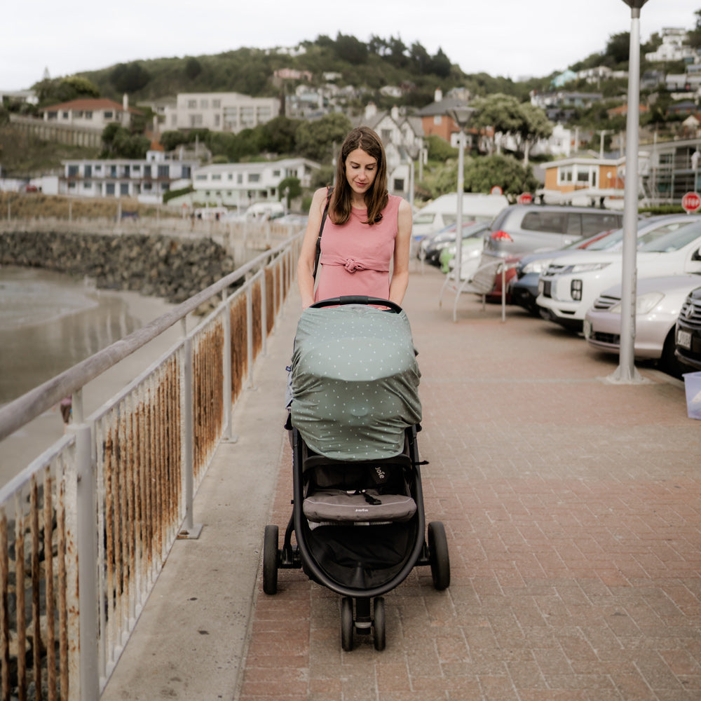 5 in 1 Multi Use Cover - Earthy Sage - Capsule Cover, Highchair Cover, Shopping Trolley Cover, Breastfeeding Cover, Nursing Scarf - modandtod.com