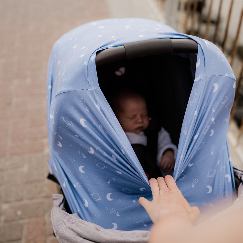 5 in 1 Multi Use Cover - Galaxy Quest - Capsule Cover, Highchair Cover, Shopping Trolley Cover, Breastfeeding Cover, Infinity Scarf | modandtod.com