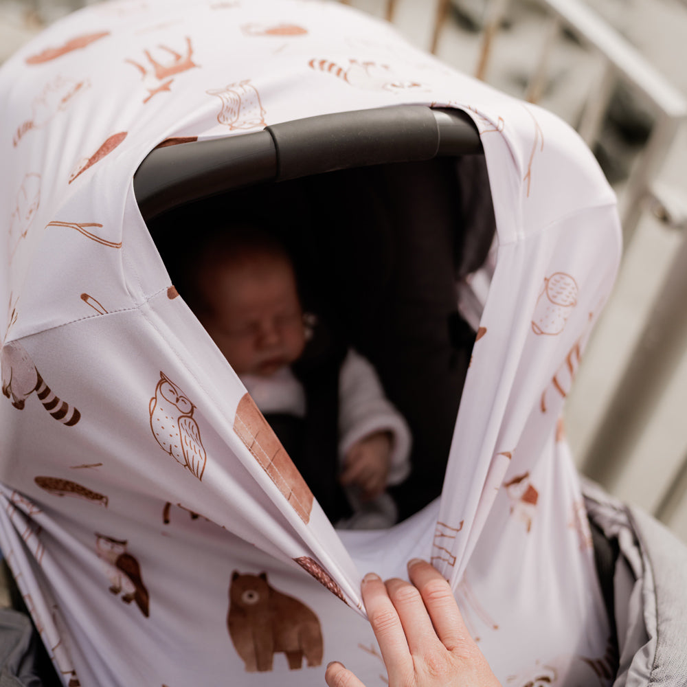 5 in 1 Multi Use Cover - Woodland Animals - Capsule Cover, Highchair Cover, Shopping Trolley Cover, Breastfeeding Cover, Nursing Scarf