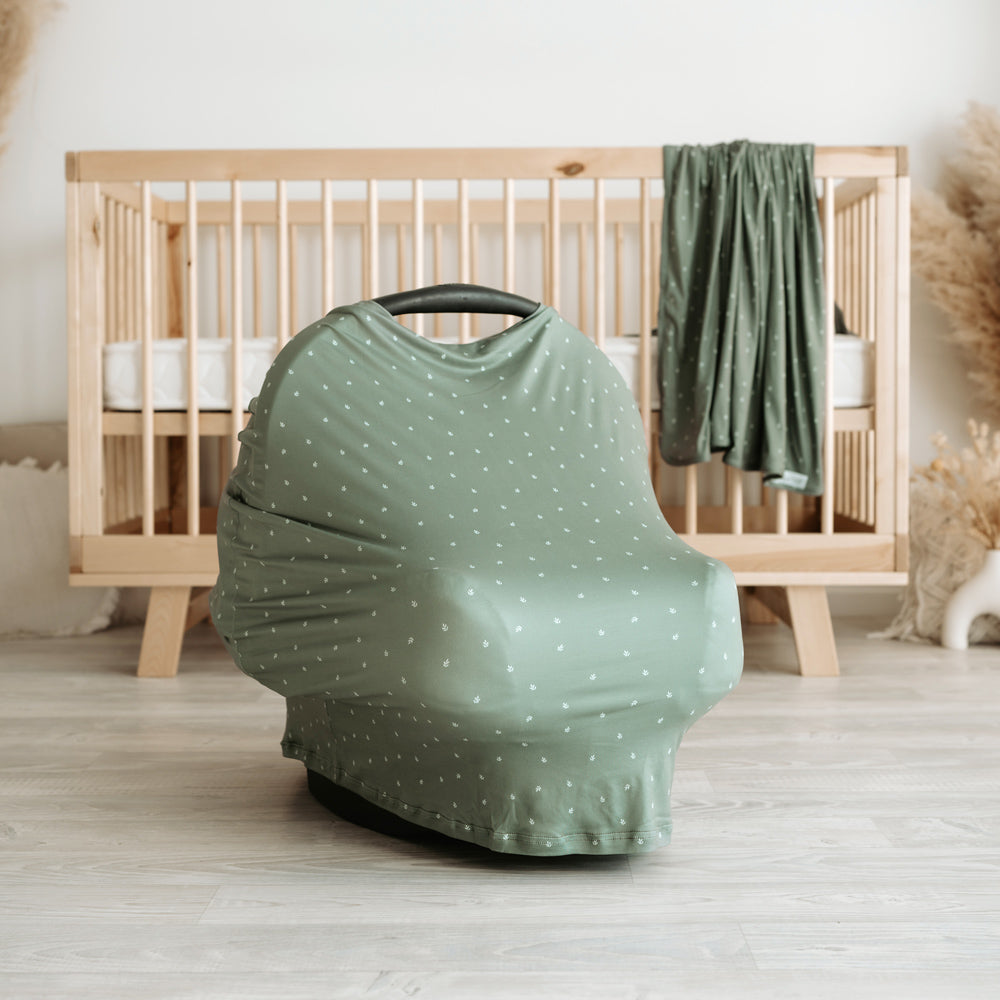 5 in 1 Multi Use Cover - Earthy Sage - Capsule Cover, Highchair Cover, Shopping Trolley Cover, Breastfeeding Cover, Nursing Scarf - modandtod.com