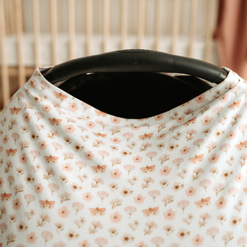 5 in 1 Multi Use Cover - Floral Flutter - Capsule Cover, Highchair Cover, Shopping Trolley Cover, Breastfeeding Cover, Nursing Scarf - modandtod.com