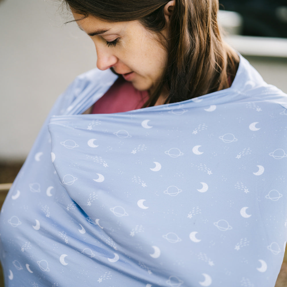 5 in 1 Multi Use Cover - Galaxy Quest - Capsule Cover, Highchair Cover, Shopping Trolley Cover, Breastfeeding Cover, Infinity Scarf | modandtod.com