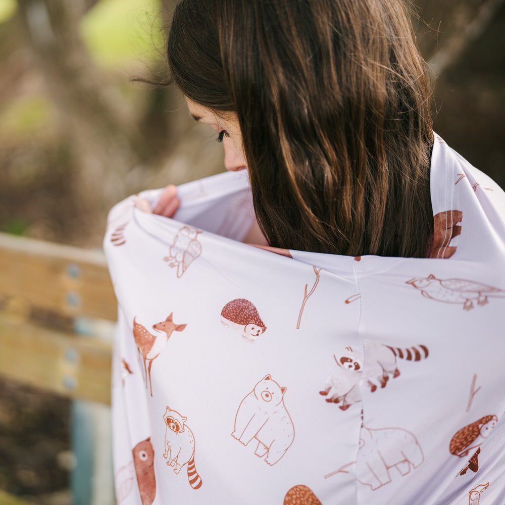 5 in 1 Multi Use Cover - Woodland Animals - Capsule Cover, Highchair Cover, Shopping Trolley Cover, Breastfeeding Cover, Nursing Scarf