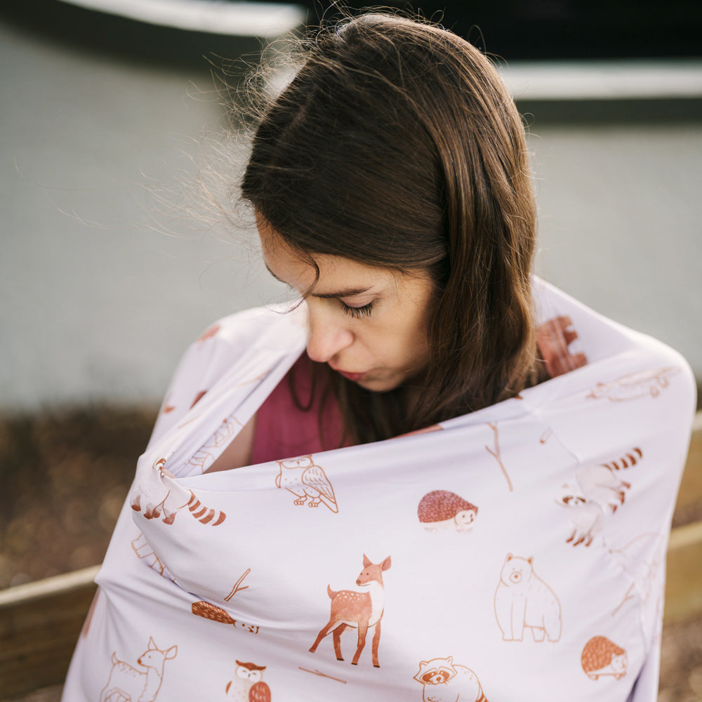 5 in 1 Multi Use Cover - Woodland Animals - Capsule Cover, Highchair Cover, Shopping Trolley Cover, Breastfeeding Cover, Nursing Scarf
