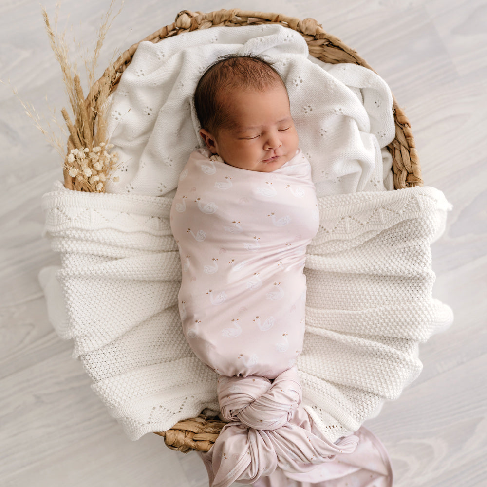MOD AND TOD Baby Stretchy Swaddle | Swan Princess | Organic Cotton | modandtod.com