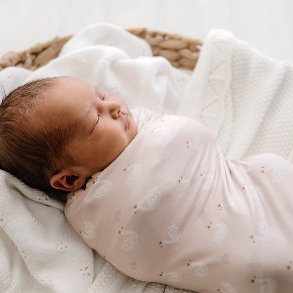 MOD AND TOD Baby Stretchy Swaddle | Swan Princess | Organic Cotton | modandtod.com