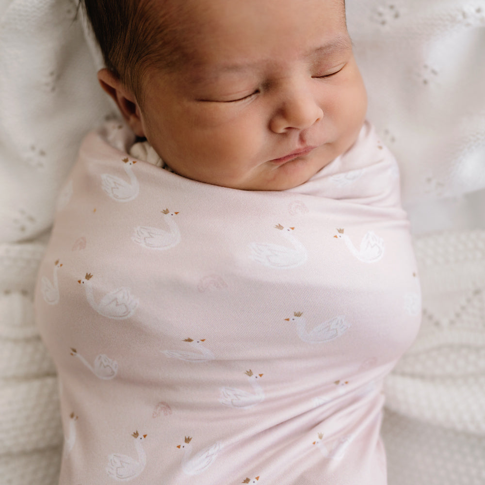 MOD AND TOD Baby Stretchy Swaddle | Swan Princess | Organic Cotton | modandtod.com