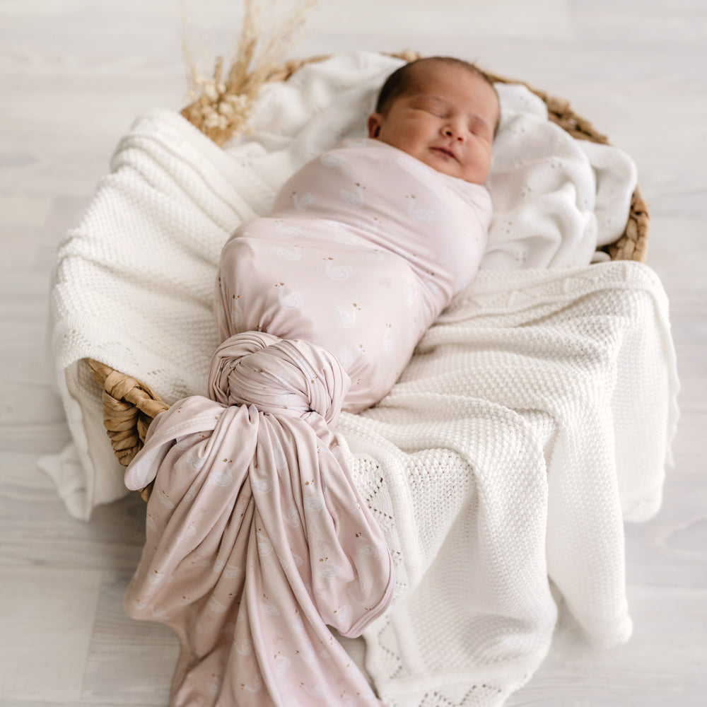 MOD AND TOD Baby Stretchy Swaddle | Swan Princess | Organic Cotton | modandtod.com