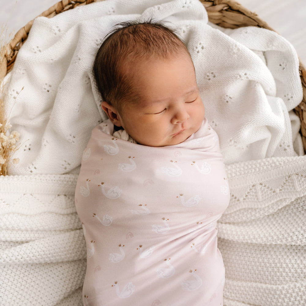 MOD AND TOD Baby Stretchy Swaddle | Swan Princess | Organic Cotton | modandtod.com
