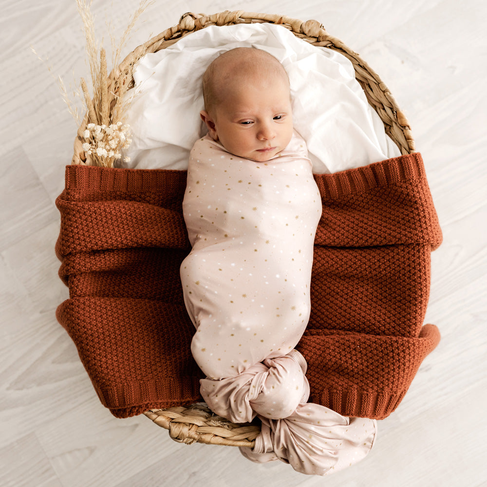 MOD AND TOD Baby Stretchy Swaddle | Starlit Pink modandtod.com