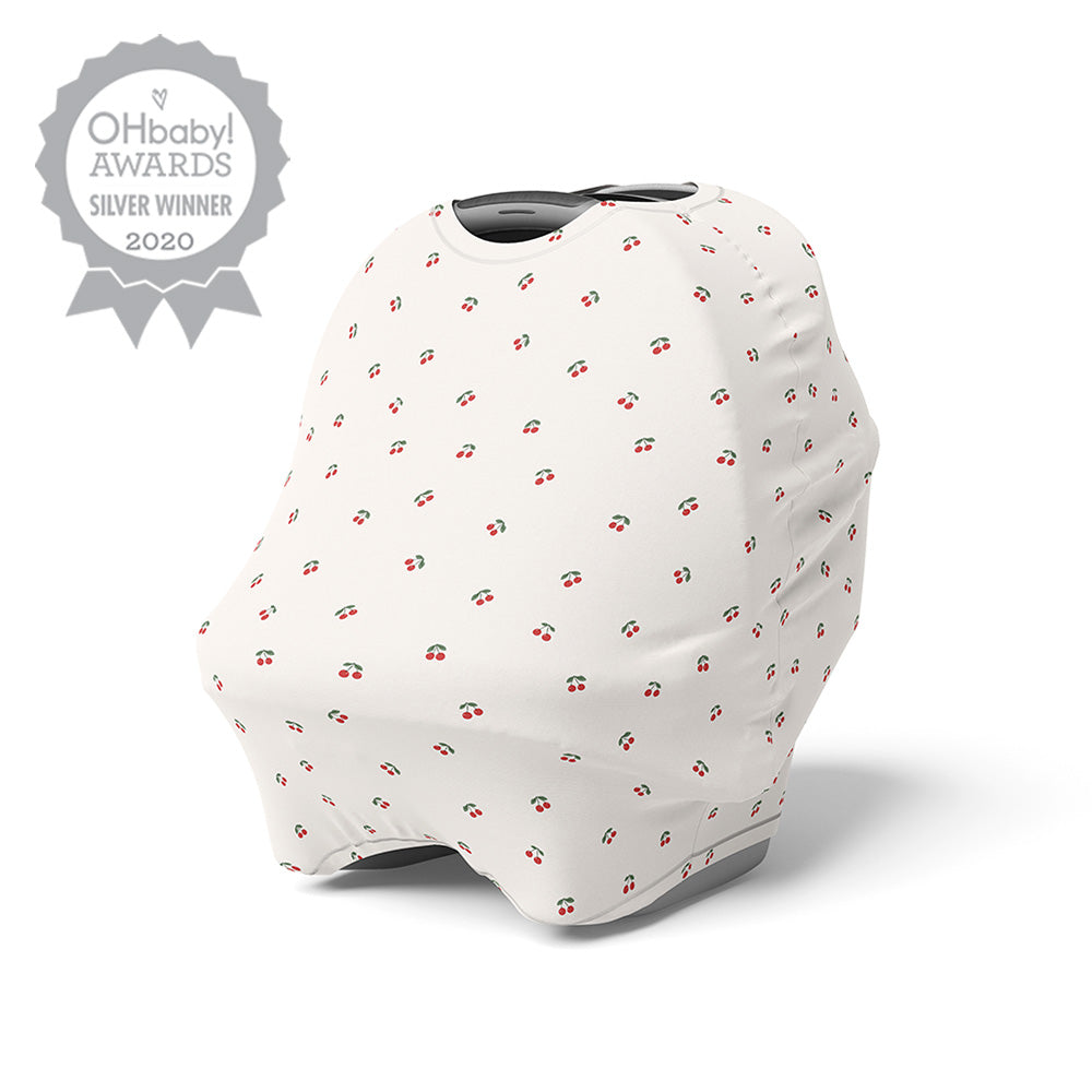 Mod and Tod 5 in 1 Multi Use Cover - Cherries - Capsule Cover, Highchair Cover, Shopping Trolley Cover, Breastfeeding Cover, Nursing Scarf - modandtod.com