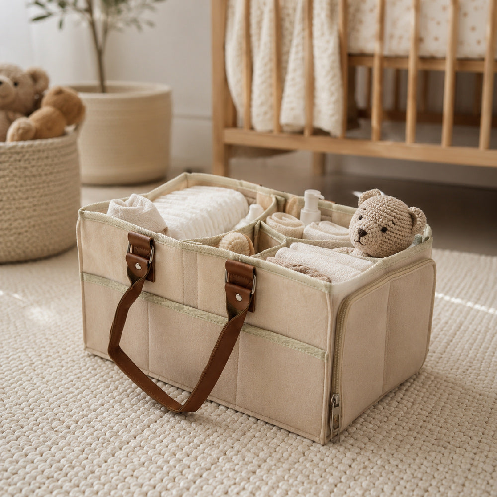 River & Oak Trading Luxe Nappy Caddy | Beige | Baby Essentials | modandtod.com