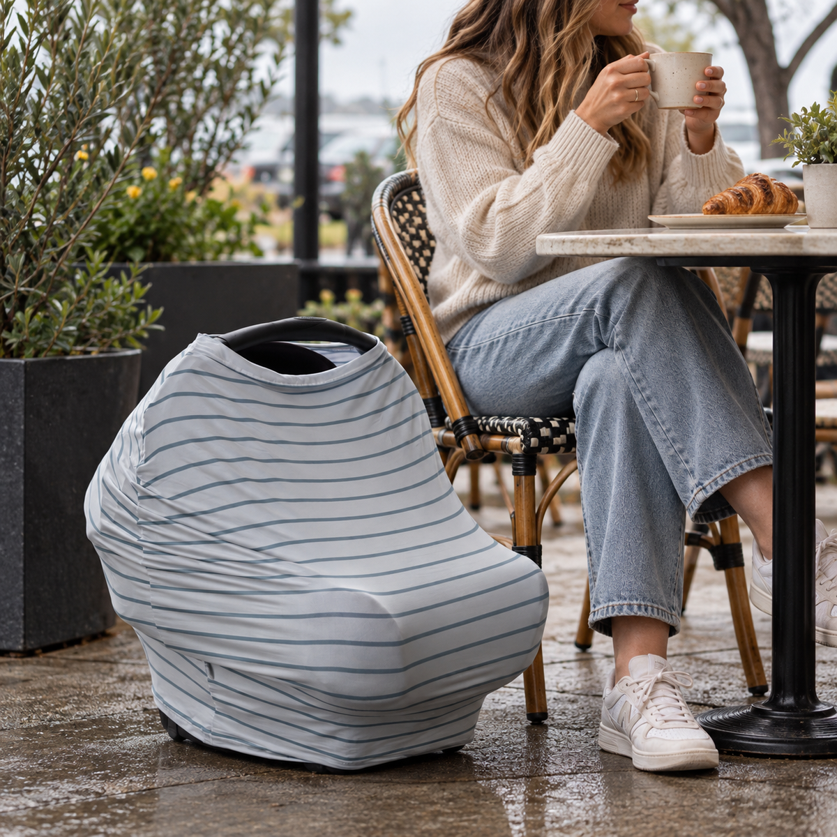 5 in 1 Multi Use Cover - Seaside Stripes - Capsule Cover, Highchair Cover, Shopping Trolley Cover, Breastfeeding Cover, Nursing Scarf - modandtod.com