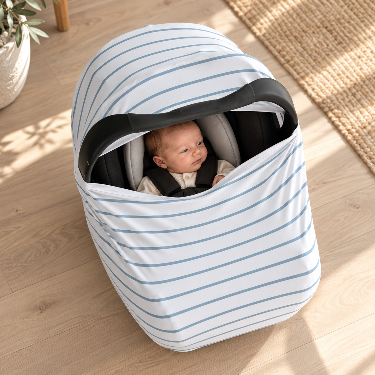 5 in 1 Multi Use Cover - Seaside Stripes - Capsule Cover, Highchair Cover, Shopping Trolley Cover, Breastfeeding Cover, Nursing Scarf - modandtod.com