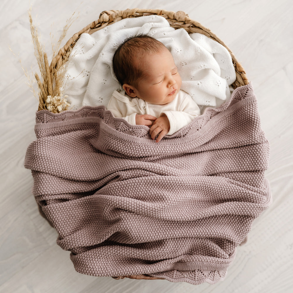 MOD AND TOD Baby Heirloom Blanket | Scalloped Edge - Rosewood - Organic Cotton | www.modandtod.com