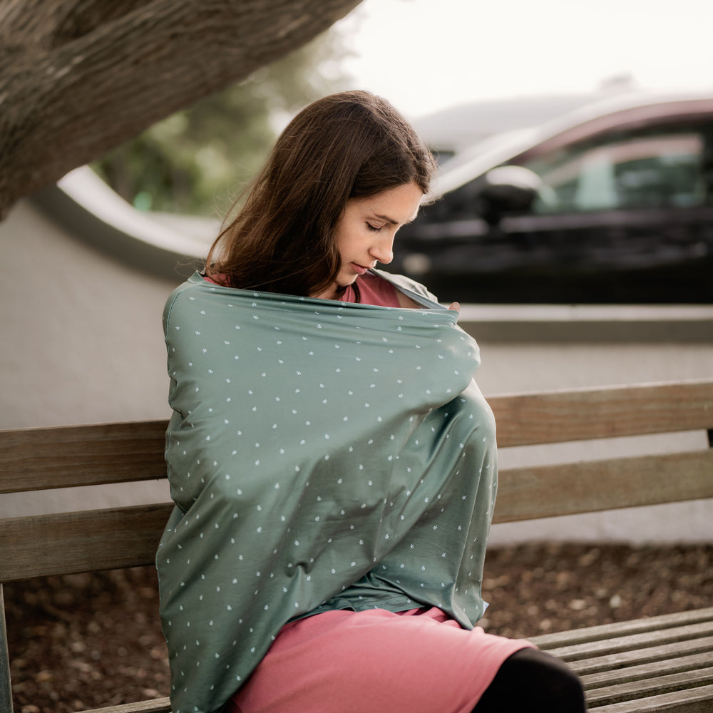 5 in 1 Multi Use Cover - Earthy Sage - Capsule Cover, Highchair Cover, Shopping Trolley Cover, Breastfeeding Cover, Nursing Scarf - modandtod.com