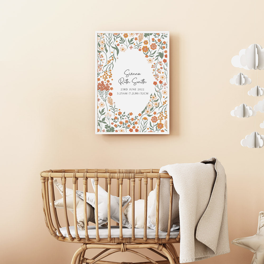 Garden Bloom Birth Detail Keepsake Print baby announcement birth certificate wall art print