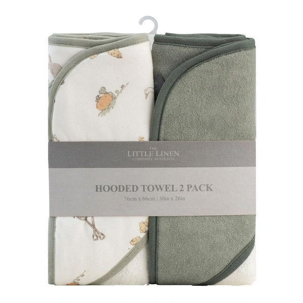 The Little Linen Company Baby Hooded Towel 2 Pack - Farmyard Lamb for baby bath time