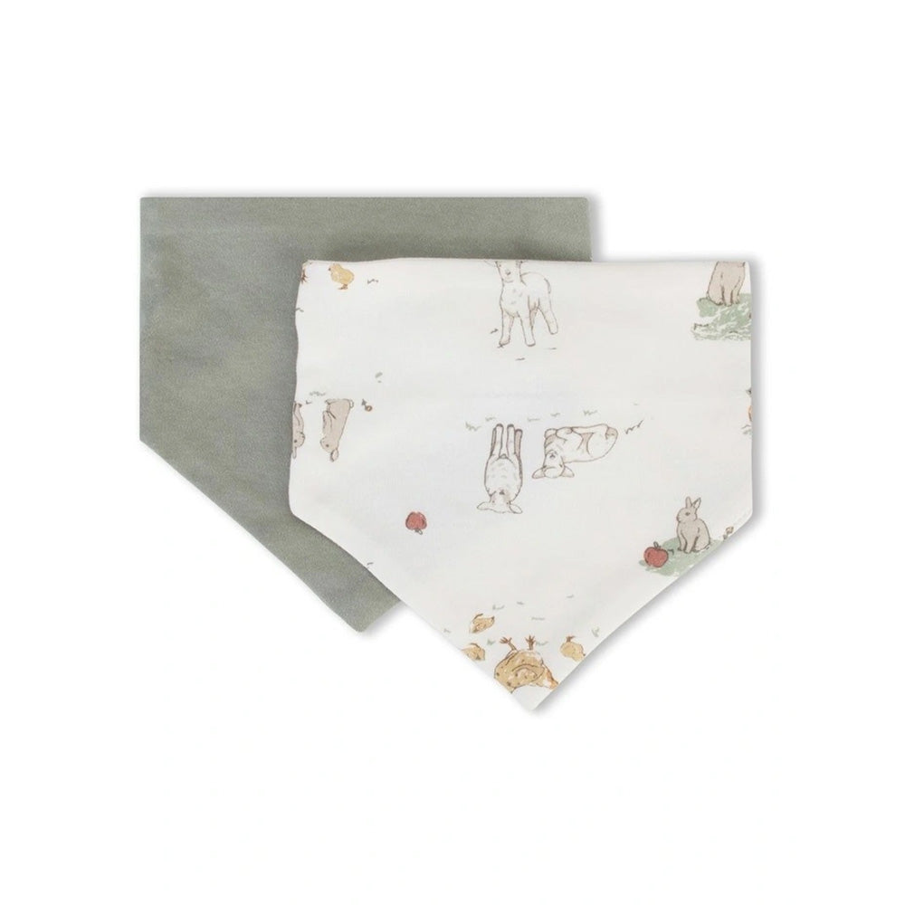 The Little Linen Company Jersey Baby Bib 2 Pack - Farmyard Lamb for baby and toddler
