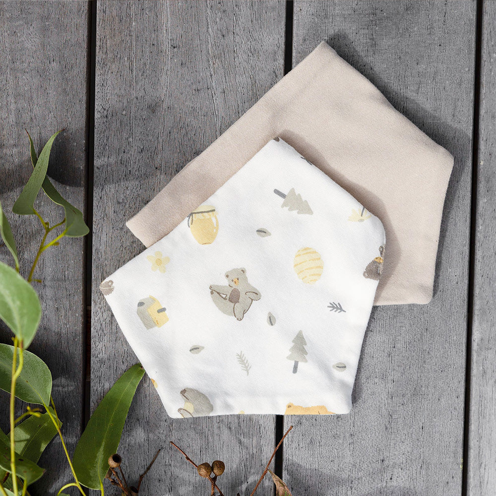 The Little Linen Company Jersey Baby Bib 2 Pack - Nectar Bear for baby and toddler