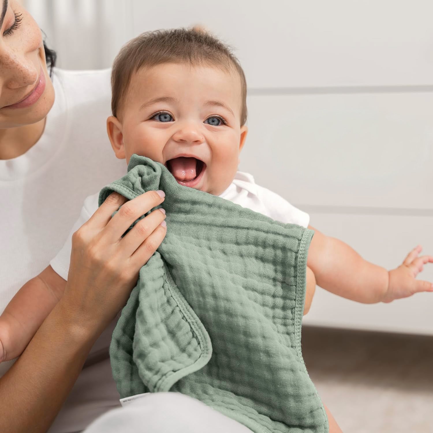 Muslin Burp Cloth 2pk - Sage for baby. MOD & TOD