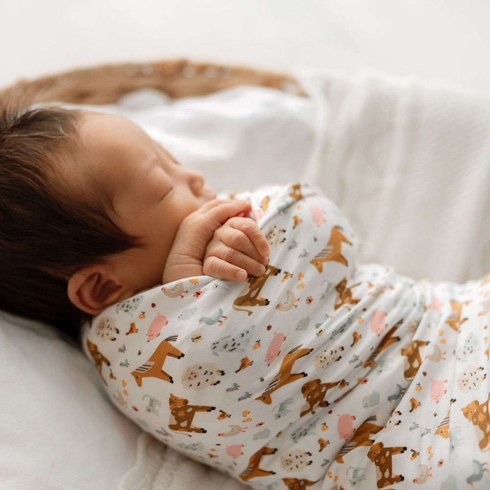 MOD AND TOD Baby Stretchy Swaddle | Farmyard Bunch | Organic Cotton | modandtod.com