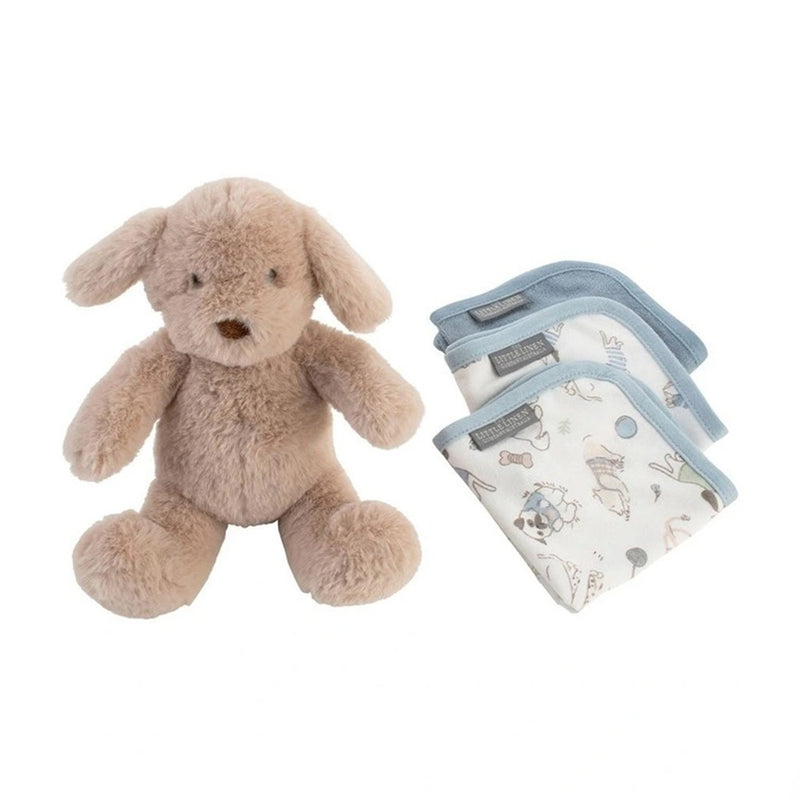 The Little Linen Company Soft Plush Baby Toy & Face Washers - Barklife Dog for baby and toddler