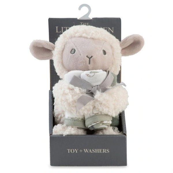 The Little Linen Company Soft Plush Baby Toy & Face Washers - Farmyard Lamb for baby and toddler 