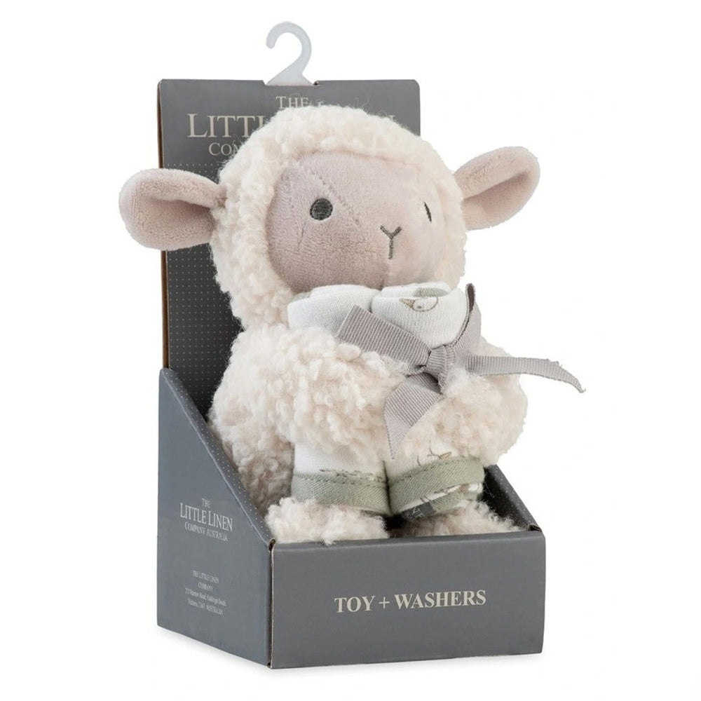 The Little Linen Company Soft Plush Baby Toy & Face Washers - Farmyard Lamb for baby and toddler