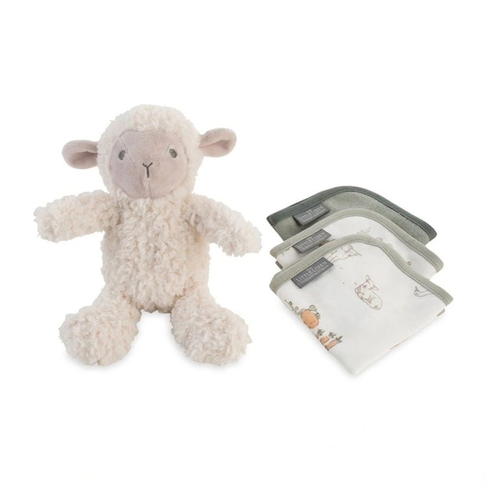 The Little Linen Company Soft Plush Baby Toy & Face Washers - Farmyard Lamb for baby and toddler