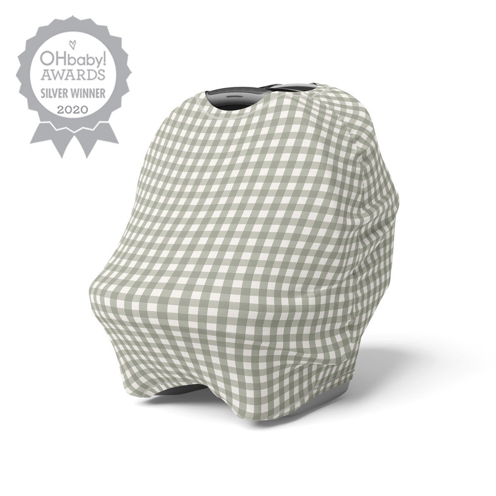 5 in 1 Multi Use Cover - Sage Gingham - Capsule Cover, Highchair Cover, Shopping Trolley Cover, Breastfeeding Cover, Nursing Scarf - modandtod.com
