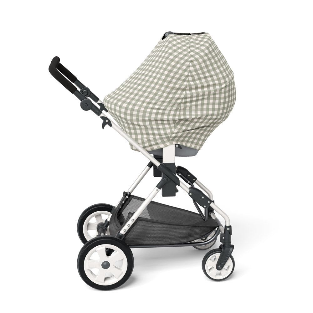 5 in 1 Multi Use Cover - Sage Gingham - Capsule Cover, Highchair Cover, Shopping Trolley Cover, Breastfeeding Cover, Nursing Scarf - modandtod.com