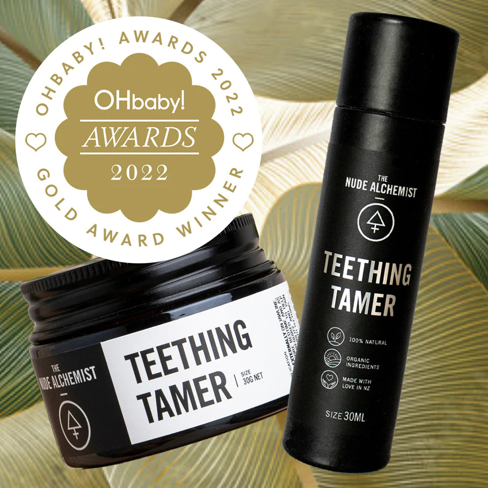 The Nude Alchemist Teething Tamer (Jar) providing relief for teething baby and toddlers
