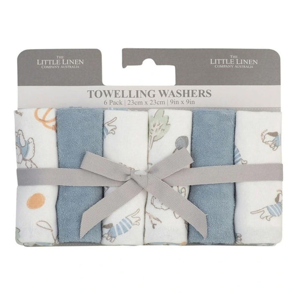 The Little Linen Company Towelling Washer 6 Pack - Barklife Dog for baby and toddler bath time