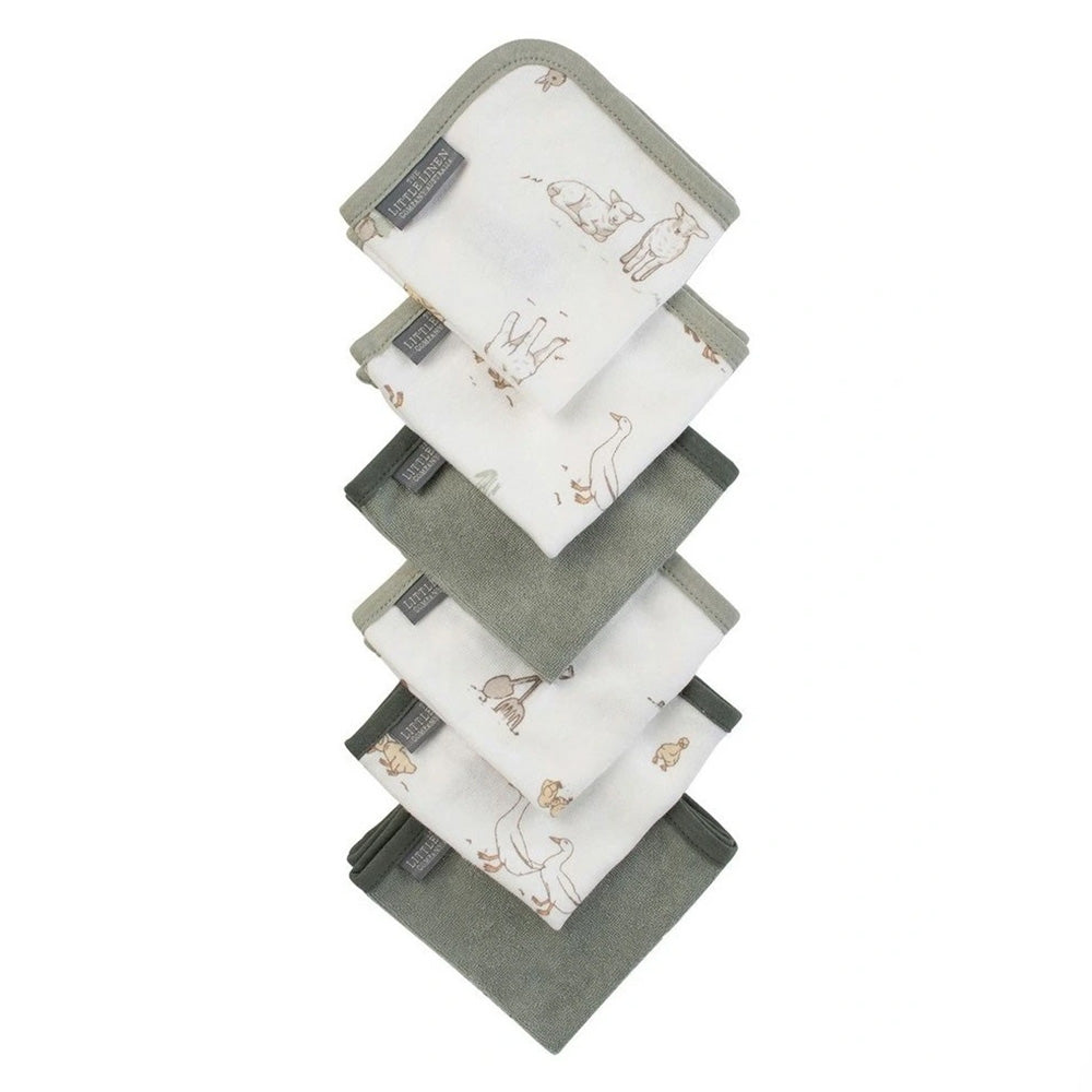 The Little Linen Company Towelling Washer 6 Pack - Farmyard Lamb for baby bath time