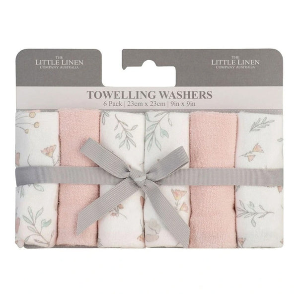The Little Linen Company Towelling Washer 6 Pack - Harvest Bunny for baby and toddler bath time