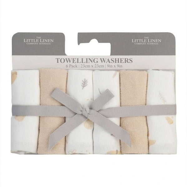 The Little Linen Company Towelling Washer 6 Pack - Nectar Bear for baby and toddler bath time